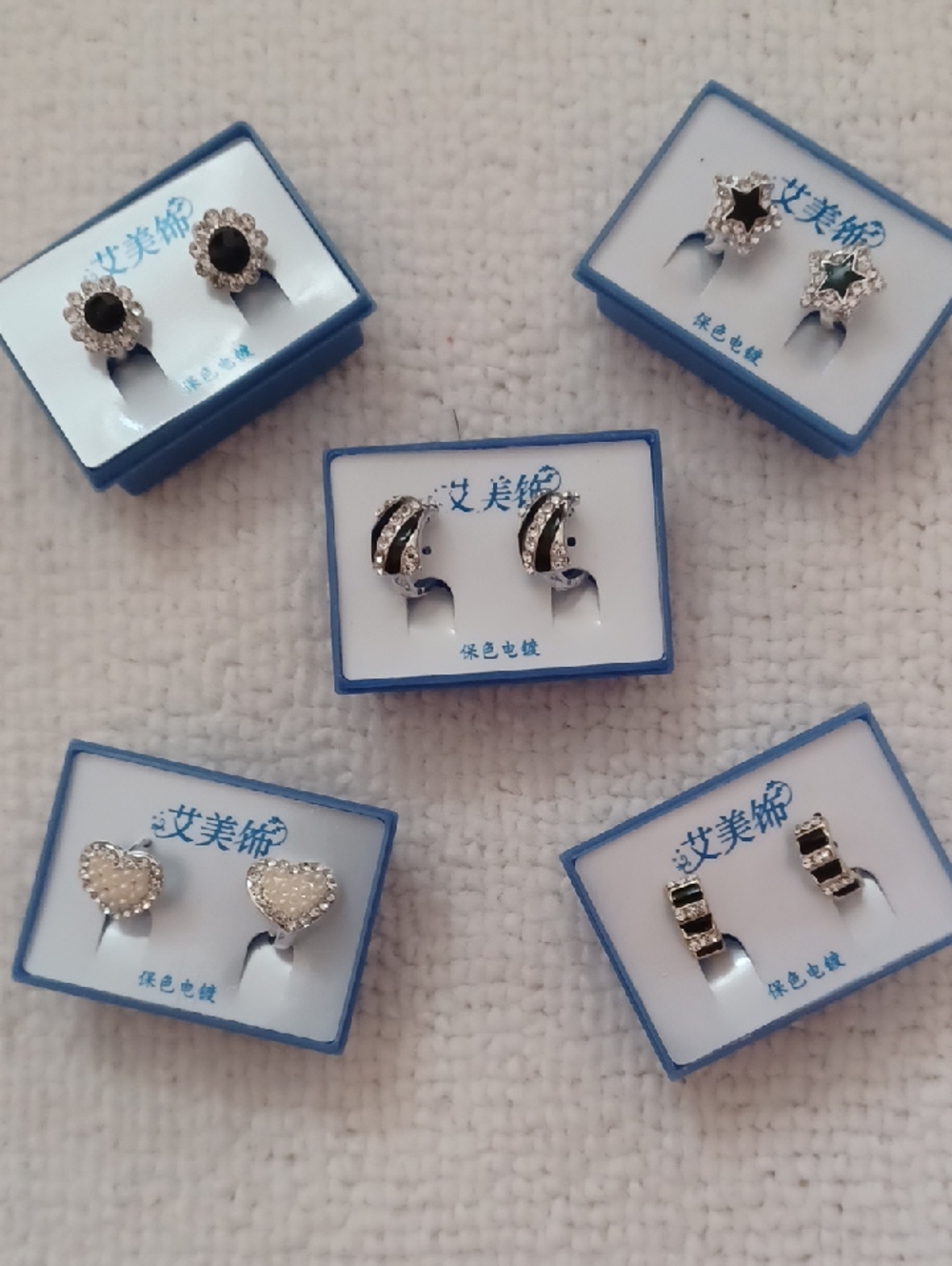Assorted Silver-Tone Stud Earrings Set - Sparkling Accents